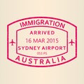 Sydney visa or arrival stamp from passport. Australia airport travel stamp. Vector illustration Royalty Free Stock Photo